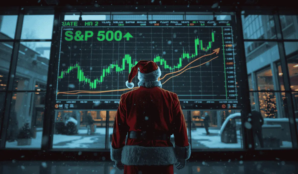 Santa Claus rally stock market chart showing S&P 500 performance heading into 2026