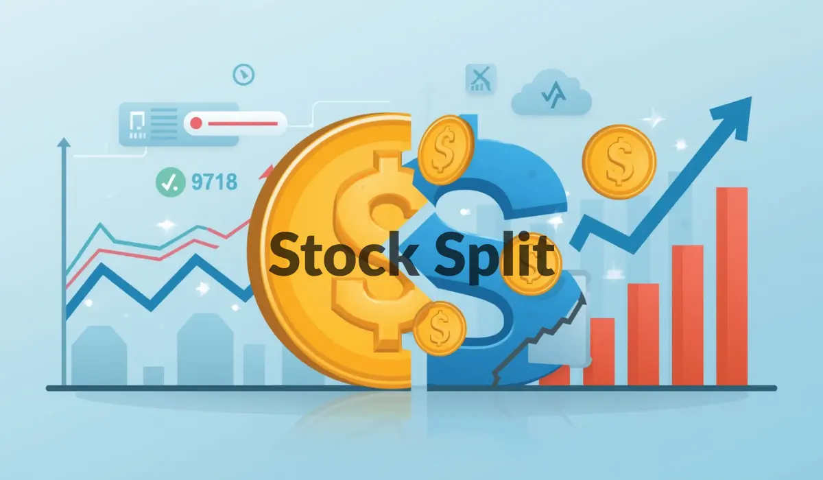 Illustration of a stock chart showing a company undergoing a stock split