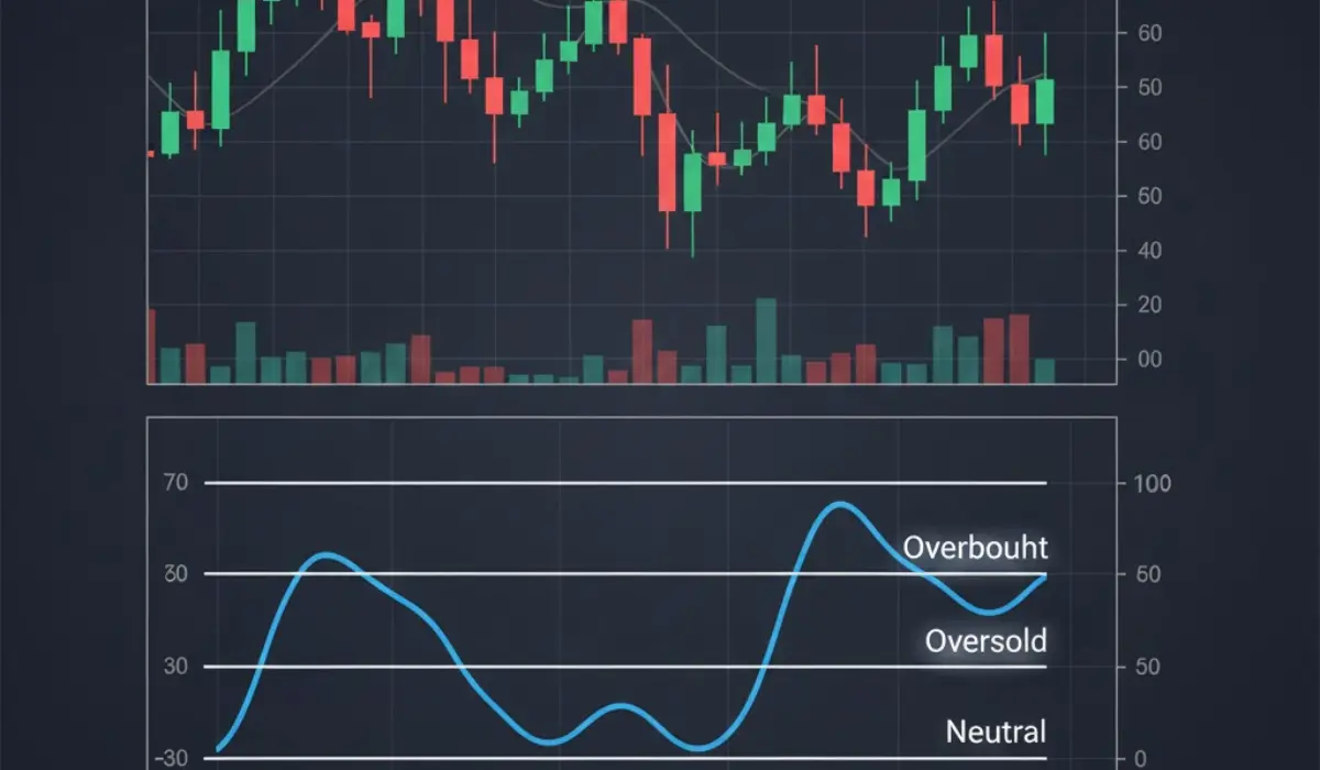 Relative Strength Index (RSI) indicator showing overbought and oversold levels on a stock price chart