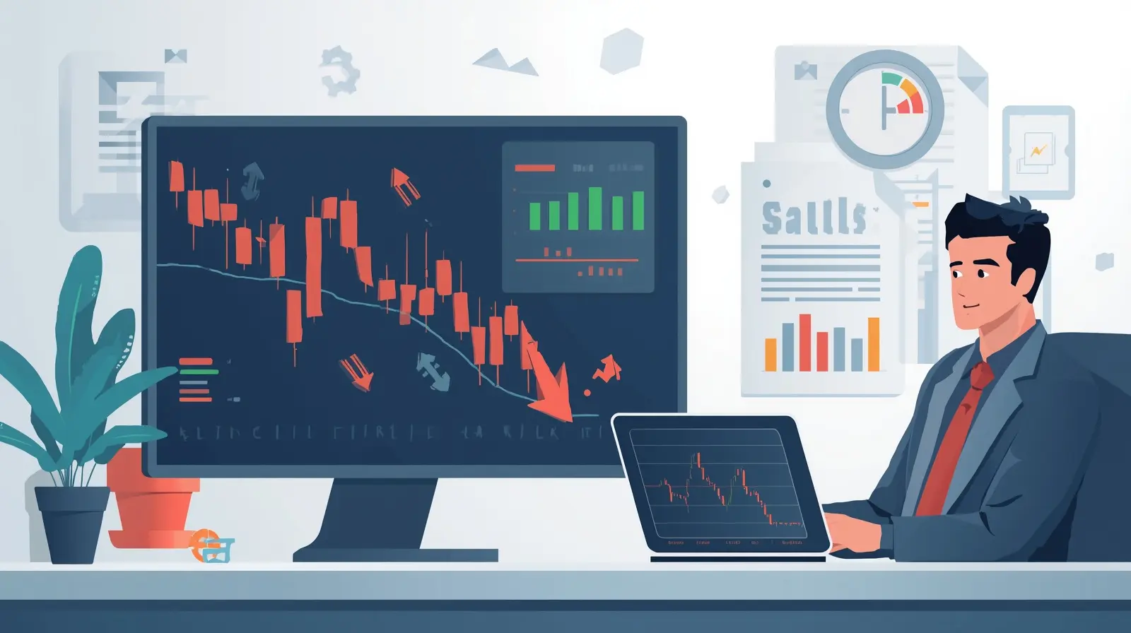 Short selling concept showing falling stock prices on a market chart