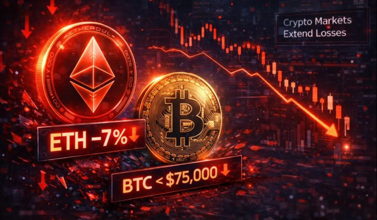 Crypto Markets Extend Losses With ETH Down Over 7%, BTC Slips Below $75K