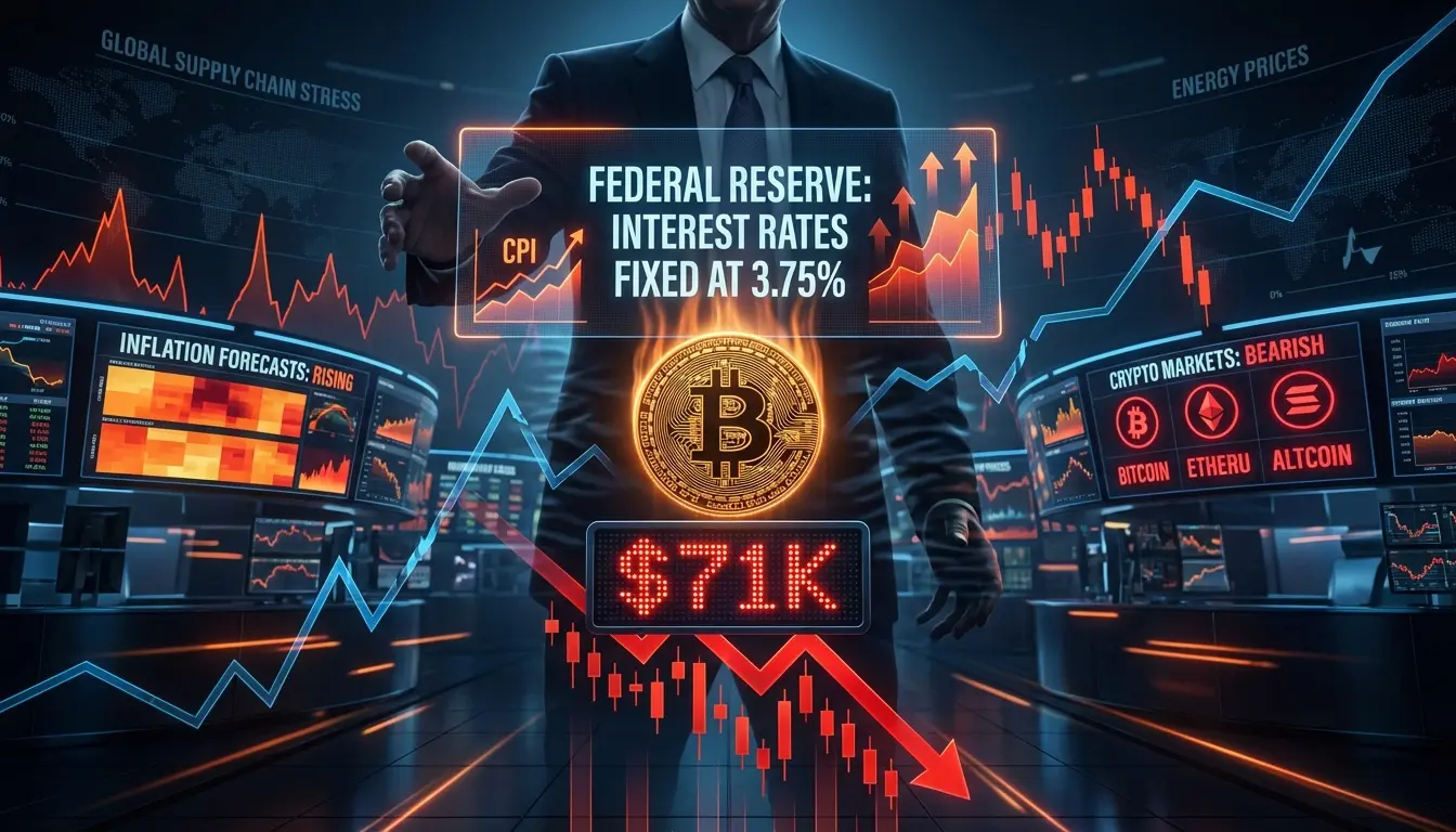Fed Holds Rates at 3.75% as Inflation Forecast Jumps; Bitcoin Slides to $71K