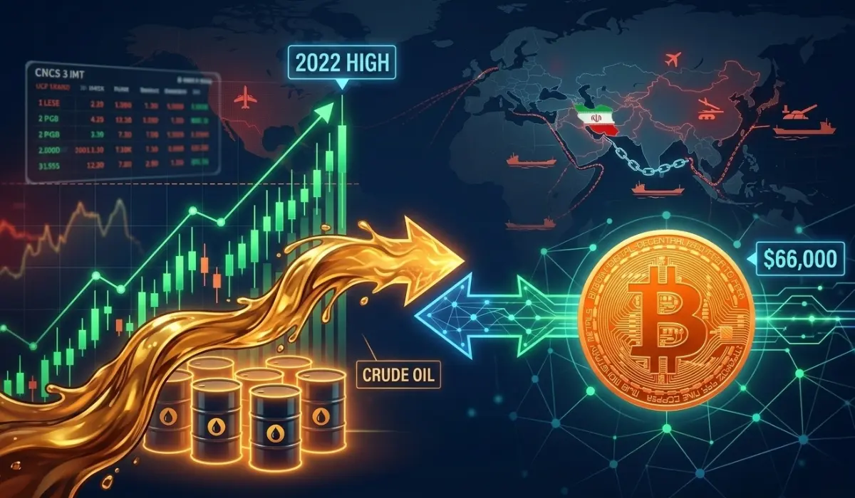 Oil Price Surges to 2022 High as U.S.-Iran War Fuels Supply Fears, Bitcoin Holds Steady at $66,000